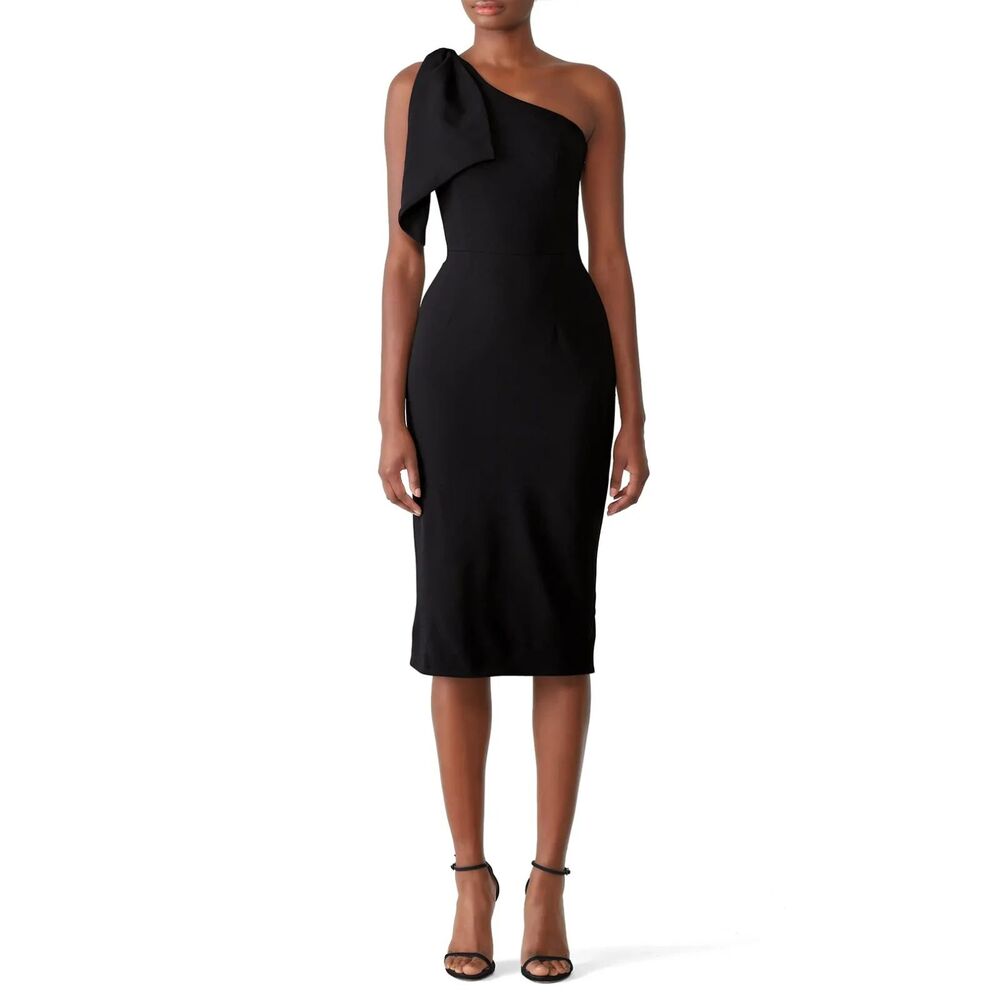 Dress The Population Tiffany One Shoulder Crepe Midi Dress - Black M